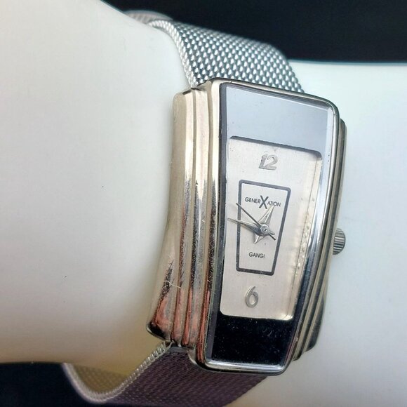 Generation X Rectangular Silver Tone Mesh Watch With Stainless Steel Back & Base - Picture 2 of 6
